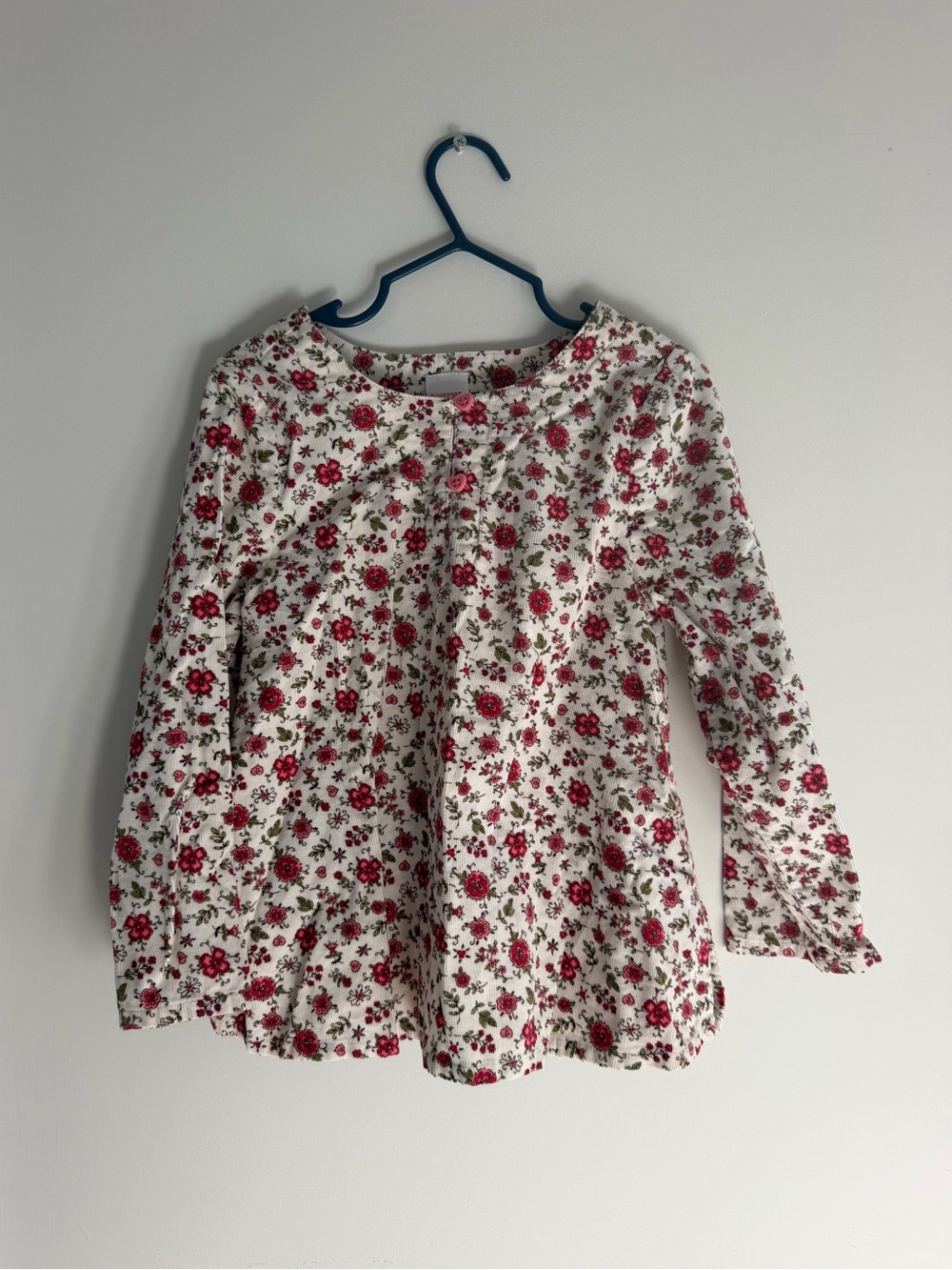 2005 Gymboree White Long-Sleeve Top with Red Floral Print Girls Size 5